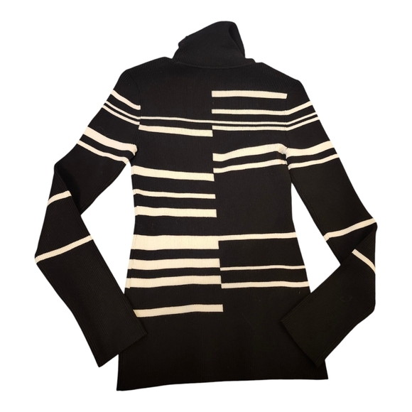 NWT WHBM Black and Ecru Striped Women's Long Sleeve Turtleneck Size M - Picture 2 of 6